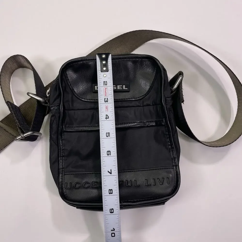 Vtg Diesel Bag Messenger Shoulder Crossbody Satchel Leather Black Y2K Mens